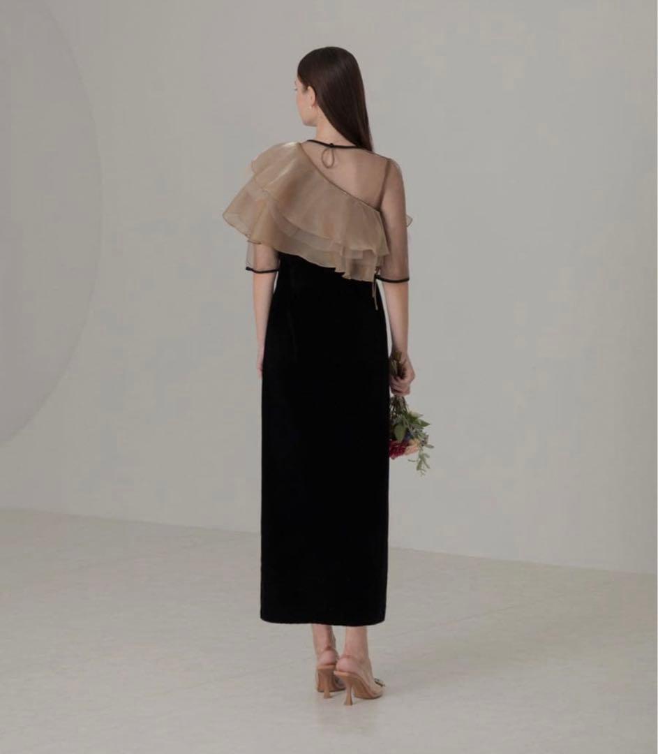 試着のみ【Leja 】アシンメトリーティアードフリル3WAYベロア 3点セット