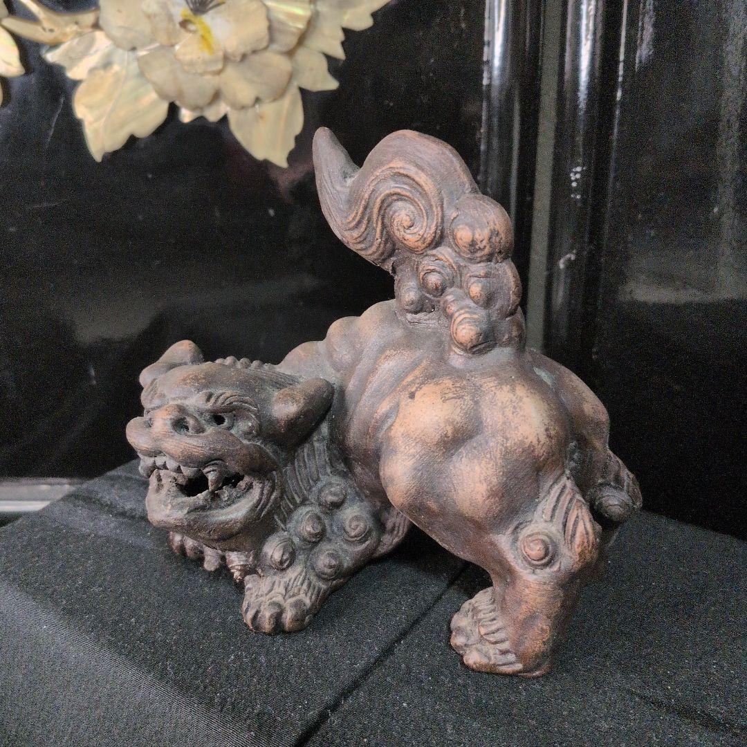 威風堂々★備前焼★狛獅子★獅子★骨董品 縁起物 古美術