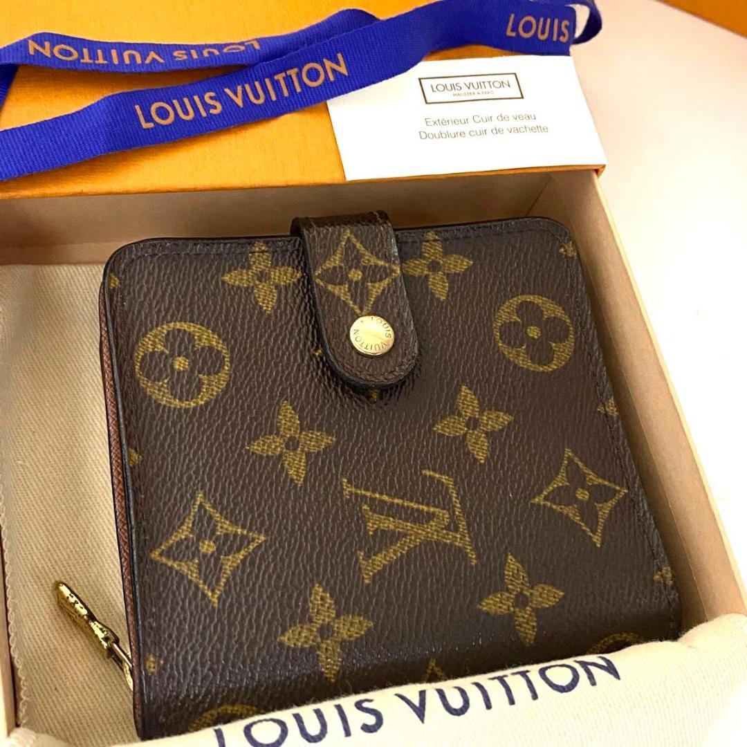 ルイ ヴィトン◎コンパクトジップ モノグラム 二つ折り ラウンドファスナー 茶色