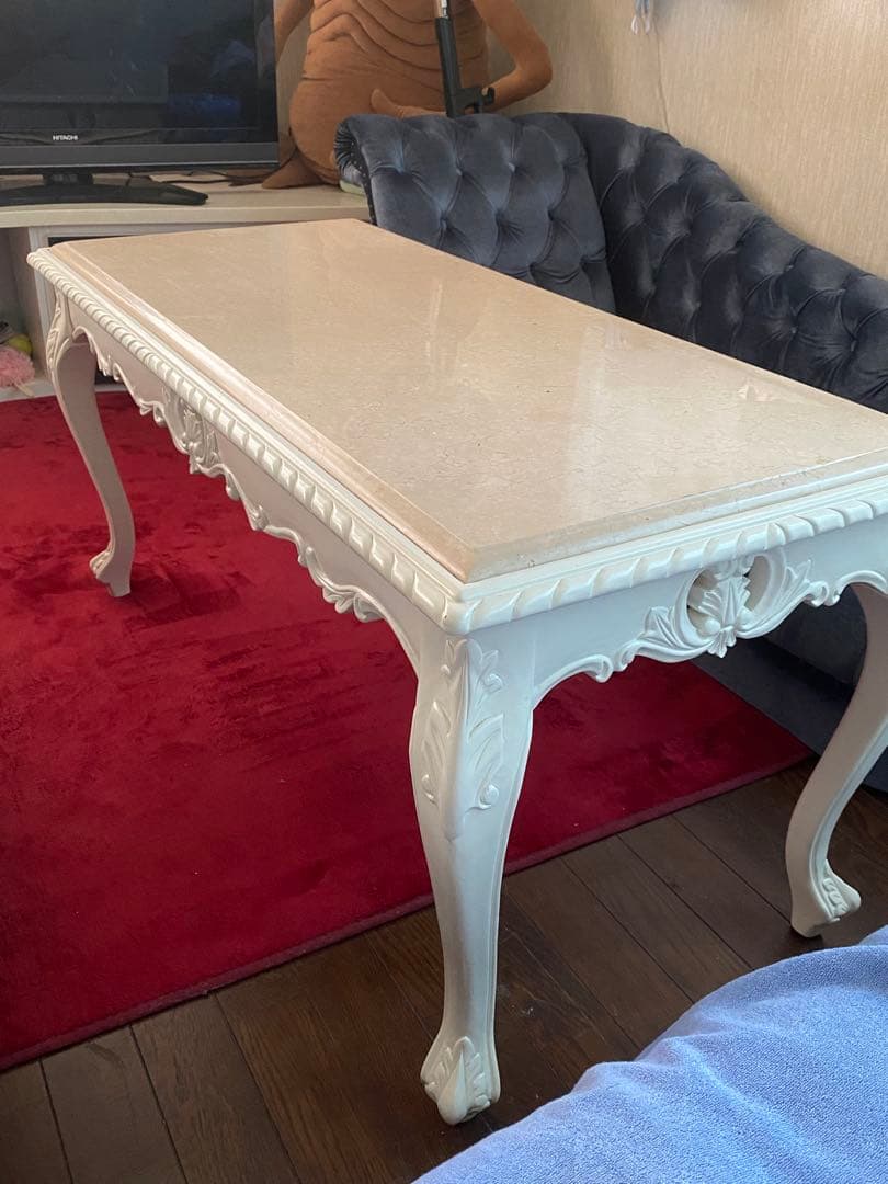 希少 ピンク 大理石天板♦️最高級 猫脚 ロココ ヴィンテージ テーブル♦️送料込