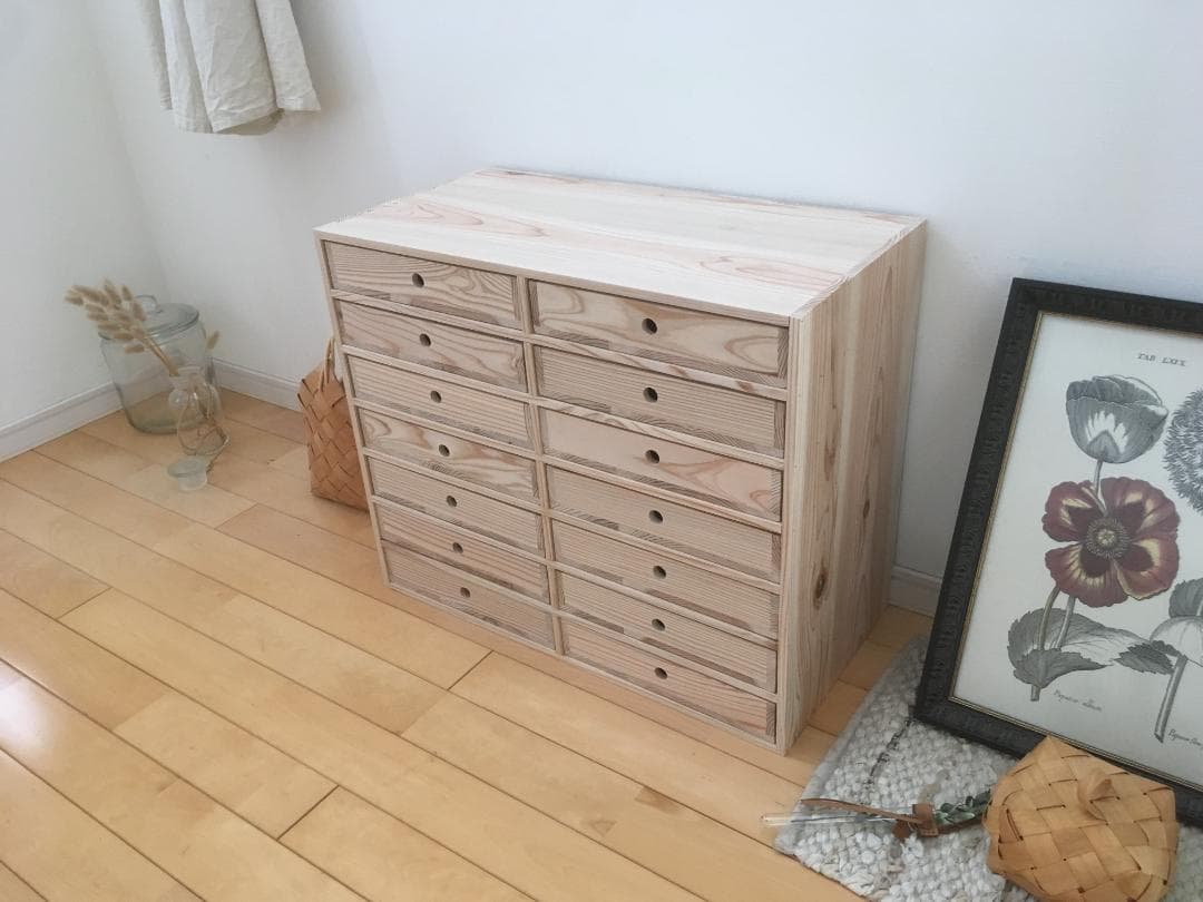 ★送料無料★サイズ変更可能★A4丸穴7段2列引き出し②/無垢材★木製オーダー可能