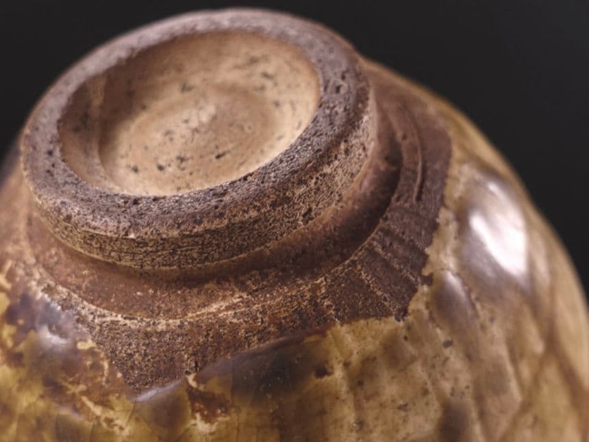 【古瀬戸】時代 瀬戸灰釉彫文　茶碗　唐津　桃山陶　李朝　宋代　珠光青磁　青瓷