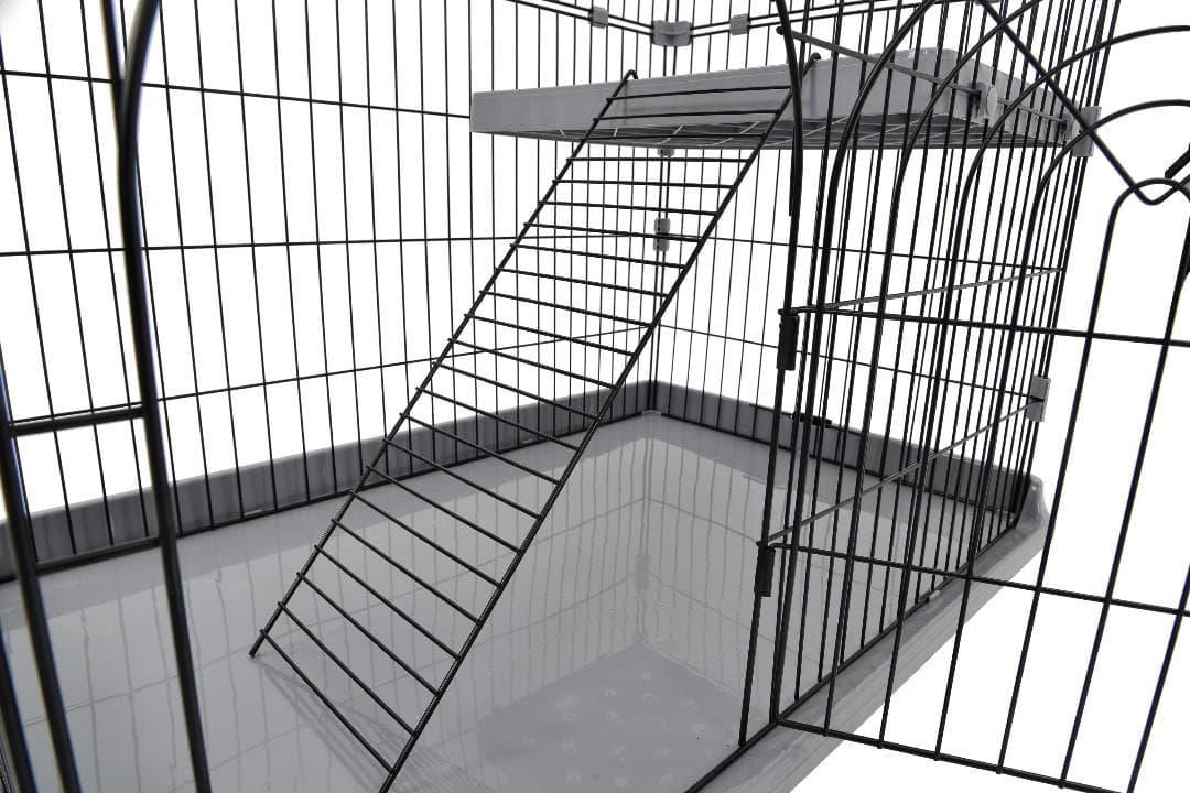 【グレー】猫 ケージ キャットケージ 2段 猫ゲージ 多段 脱走防止ペットケージ