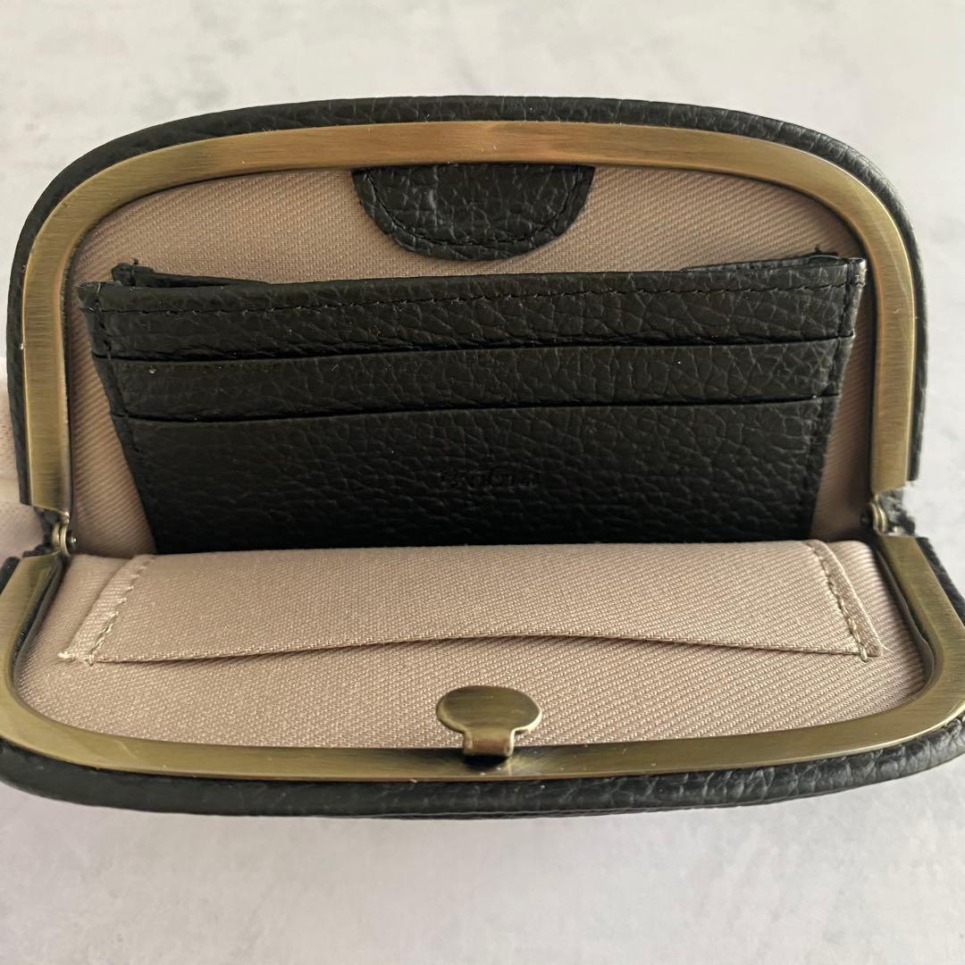 スタイリッシュ✨ 天溝がま口 黒 コンパクトウォレット ミニ財布 本革