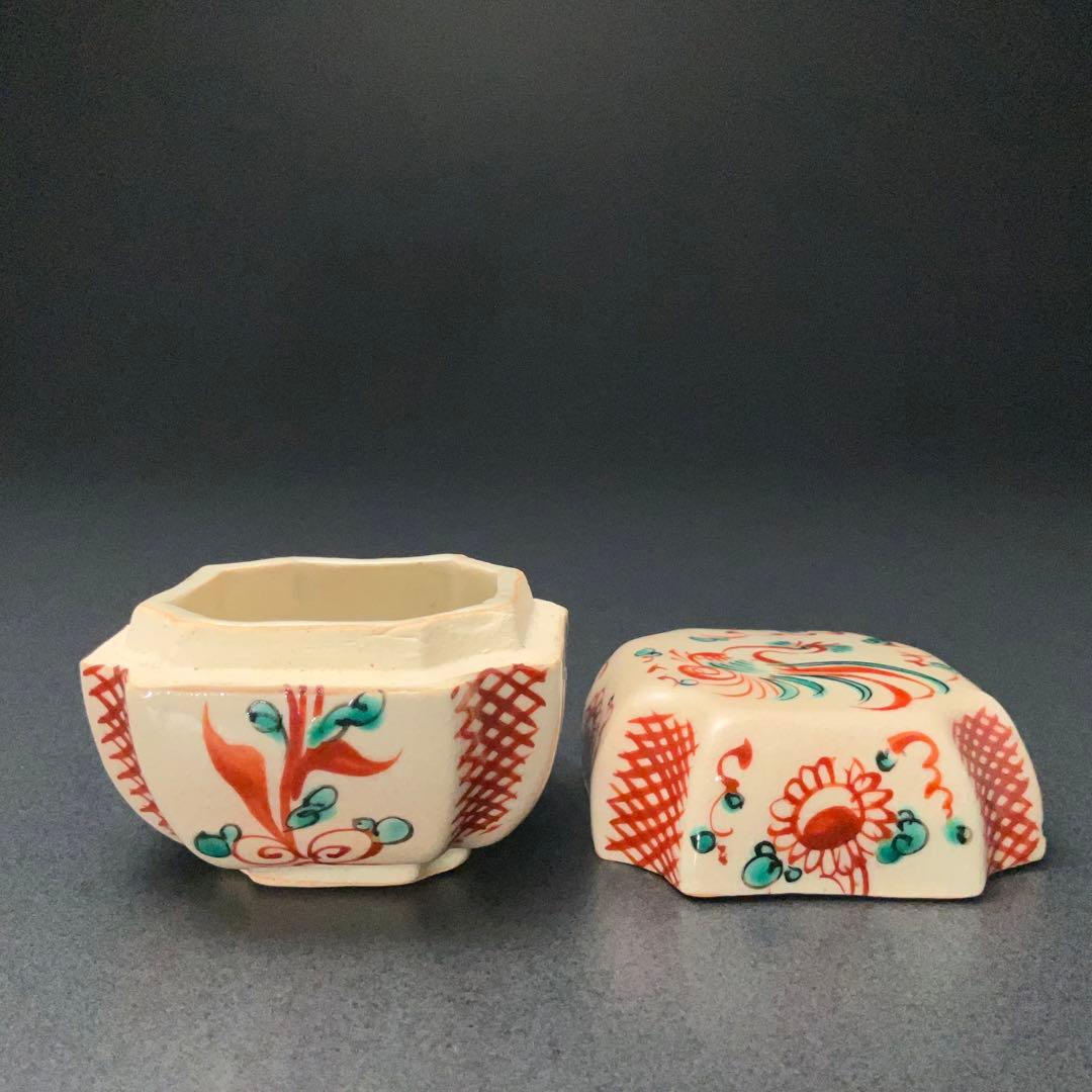 香合　赤絵呉須香合　瑞山　花鳥　共箱　R1232ダW