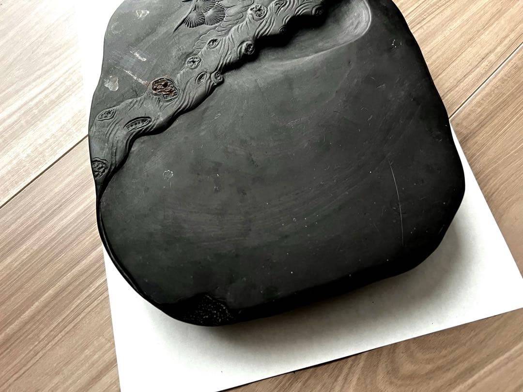 【瑞渓硯】中国 古美術 墨硯 書道具 すずり 石硯　両面彫刻　石眼あり