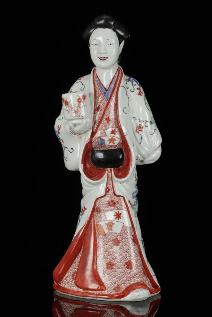 ラ*ラ様 江戸期 古伊万里 柿右衛門様式 色絵陶製美人人形 婦人像 女性像 古美