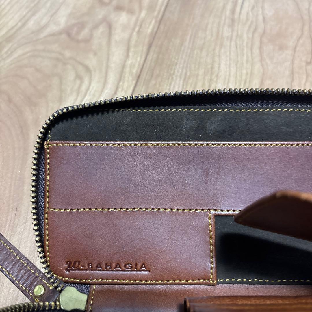美品　バハギア　ペンケース　ラウンドジップ型　プエブロ　タバコ