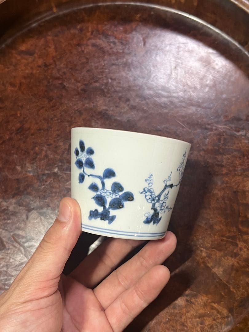 古伊万里　蕎麦猪口　あじさい　鶯　ウグイス　梅　紫陽花　民藝　そば猪口事典掲載