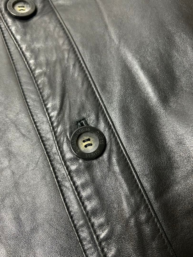 GUESS ブラック　レザー　シングルライダースコートライナー付き　L