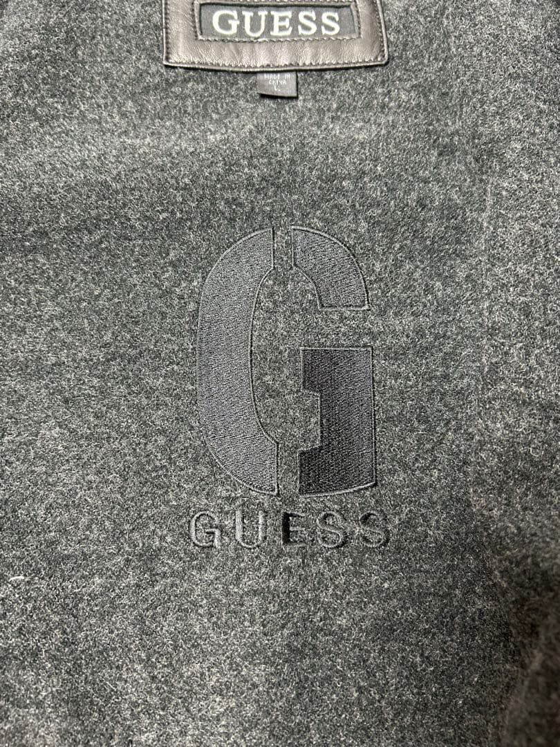 GUESS ブラック　レザー　シングルライダースコートライナー付き　L