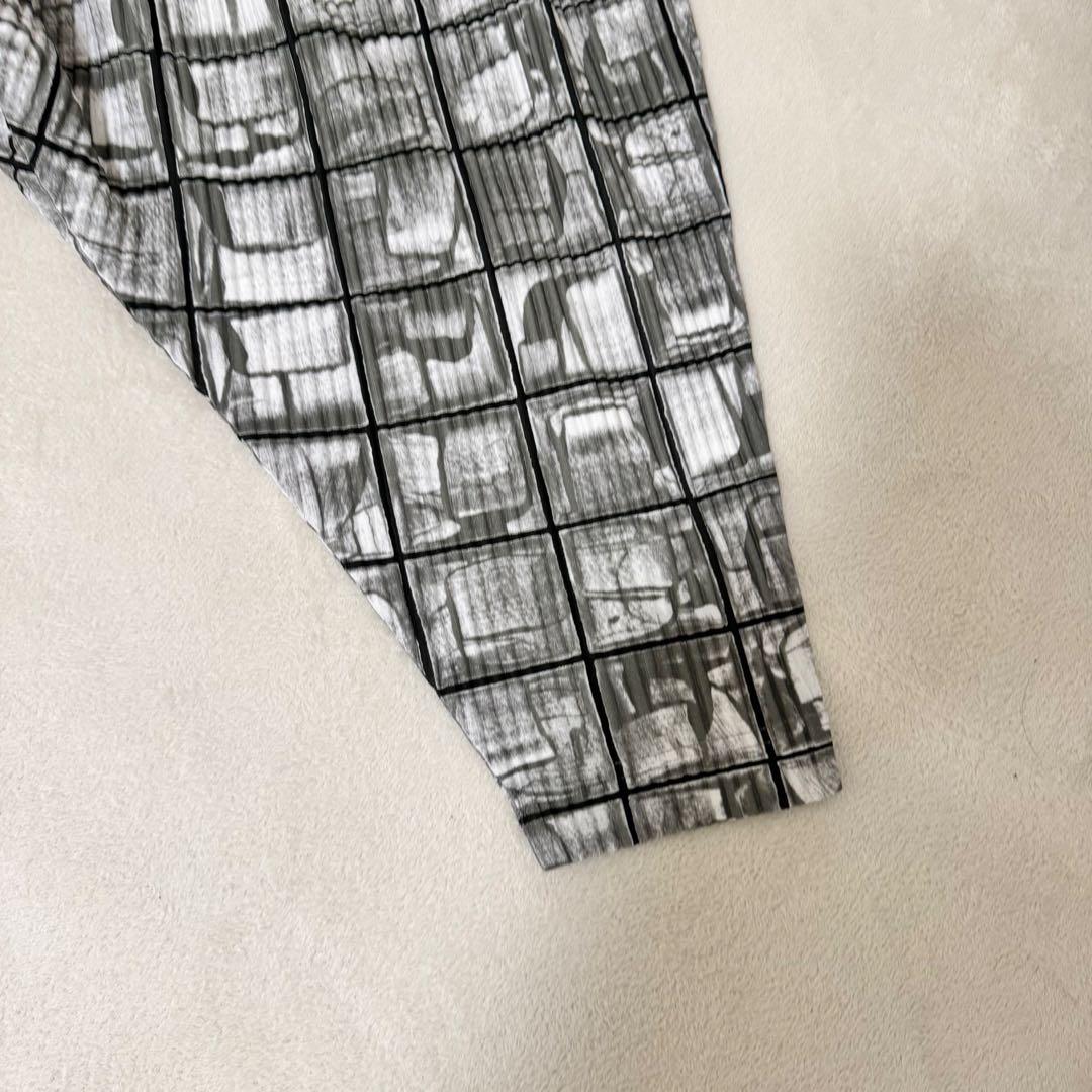 極美品✨HOMME PLISSE 総柄　プリーツ　サルエルパンツ　グレー