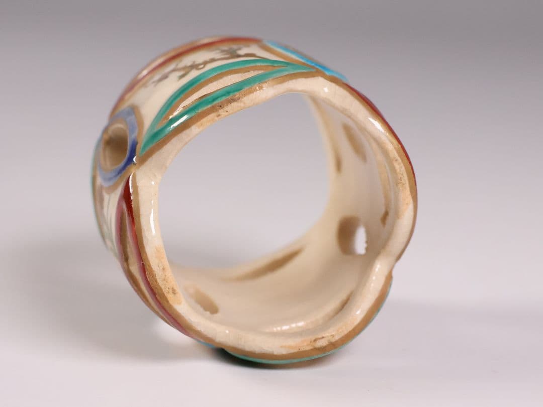 茶道具 清閑寺窯 杉田祥平 色絵四季七宝 蓋置 共箱 陶芸【CM334】