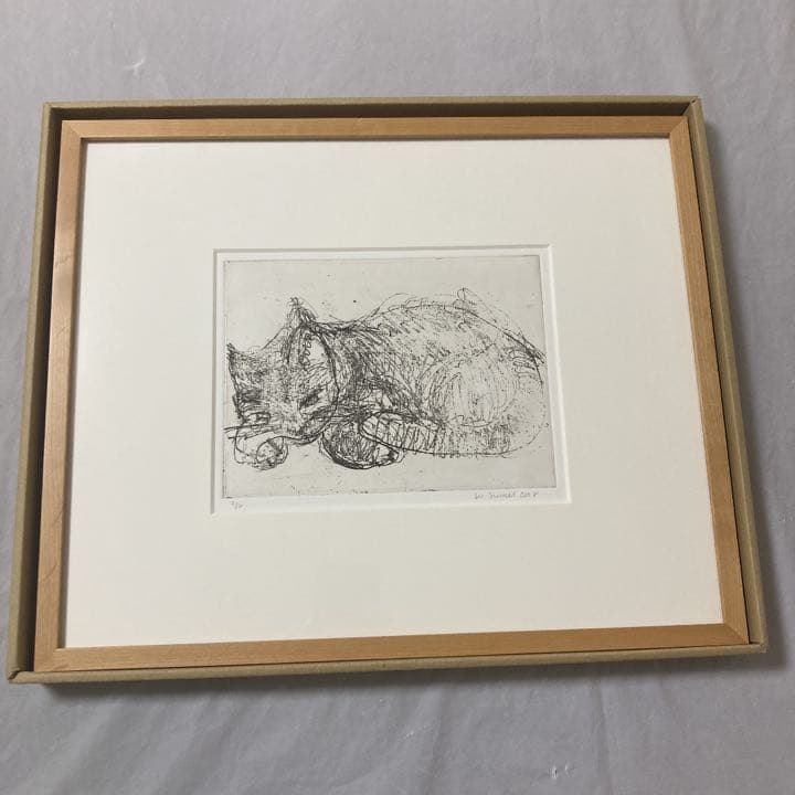 絵 リトグラフ 猫 ねこ Cat モノトーン イラスト ナチュラル 海外作家