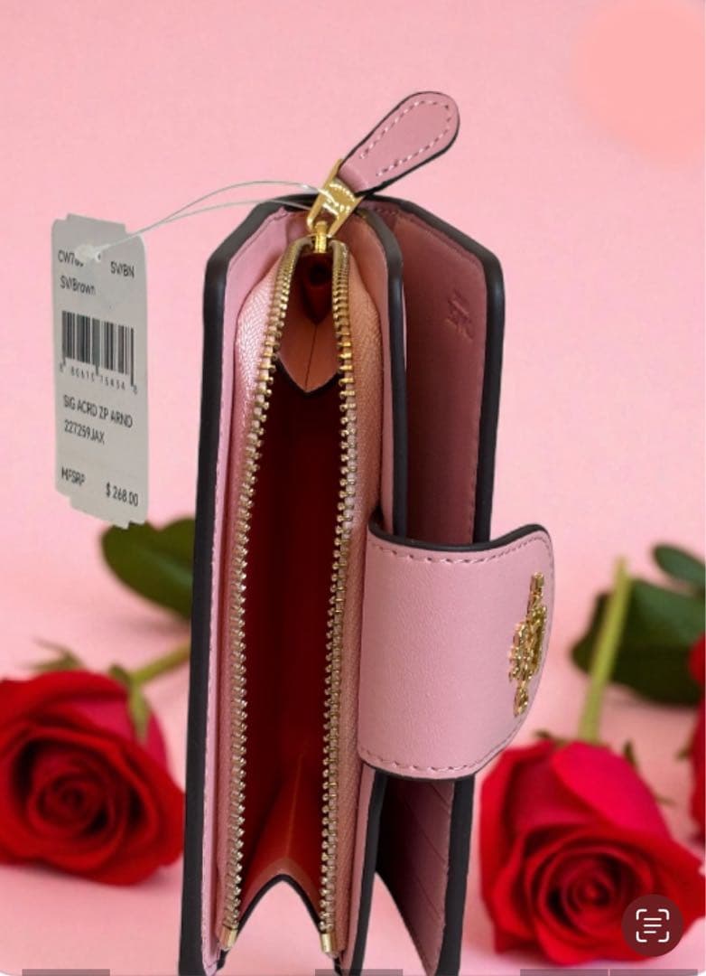 《新品》COACH 二つ折り財布ベージュ/ピンク