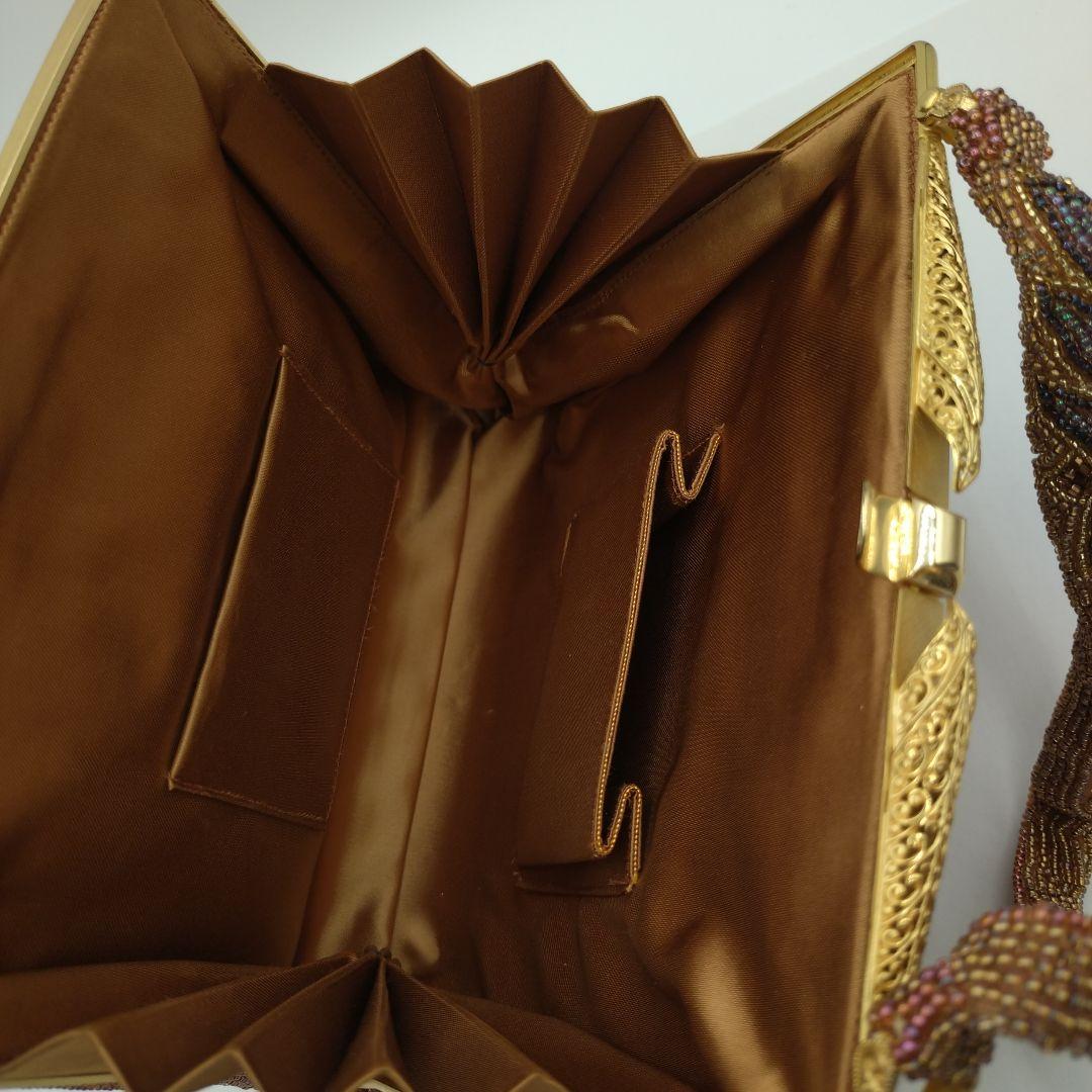 東京浅草孔雀堂　ビーズ刺繍 クラッチバッグ 　和装　着物　パーティ　レトロ