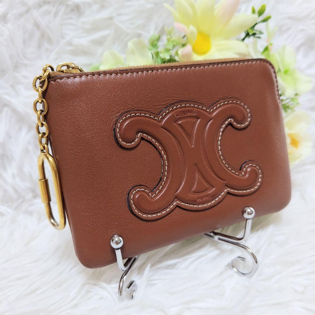 レア美品✨セリーヌ◇キュイルトリオンフケース　キーリング付きブラウン