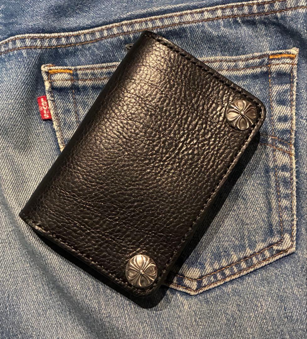 トラッカーウォレット　ミドルサイズ　国産姫路シボ革　シルバー925クロスボール