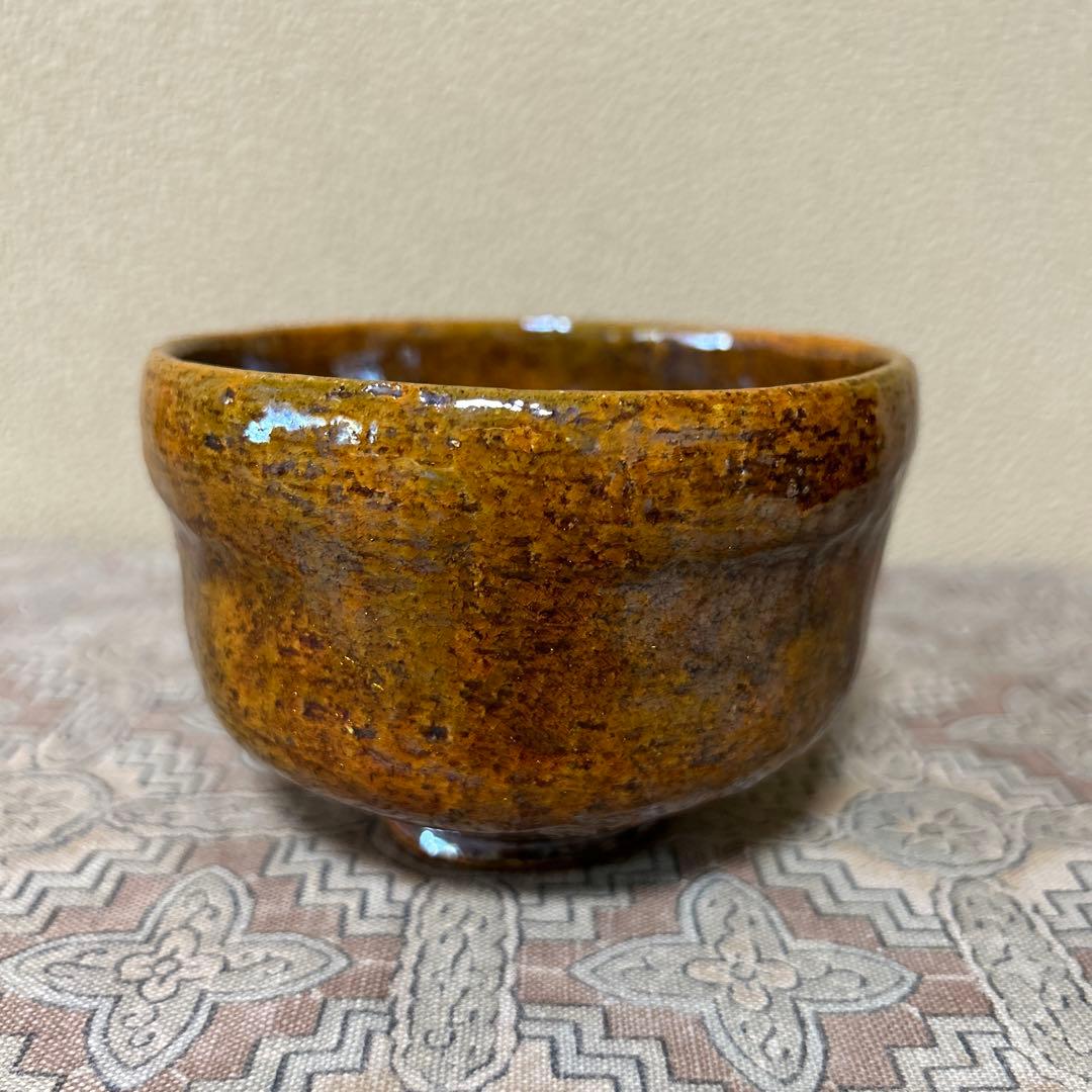 大樋長左衛門　六代　松画　赤茶碗　飴釉　旧家　蔵出し品　アンティーク　茶道具