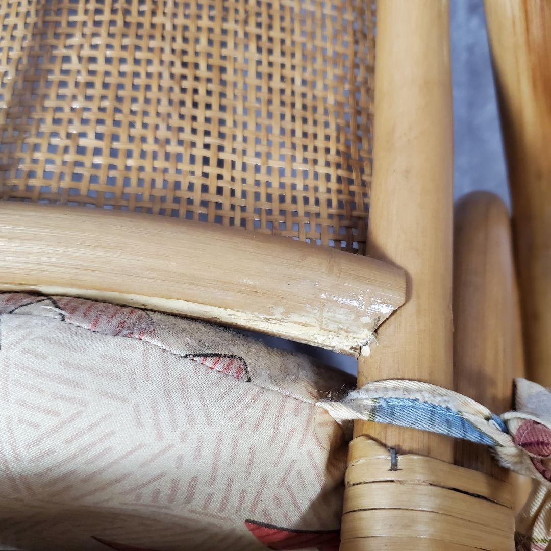 回転式座椅子籐椅子・クッション付き2脚セット　花柄　昭和レトロ　ヴィンテージ　籐