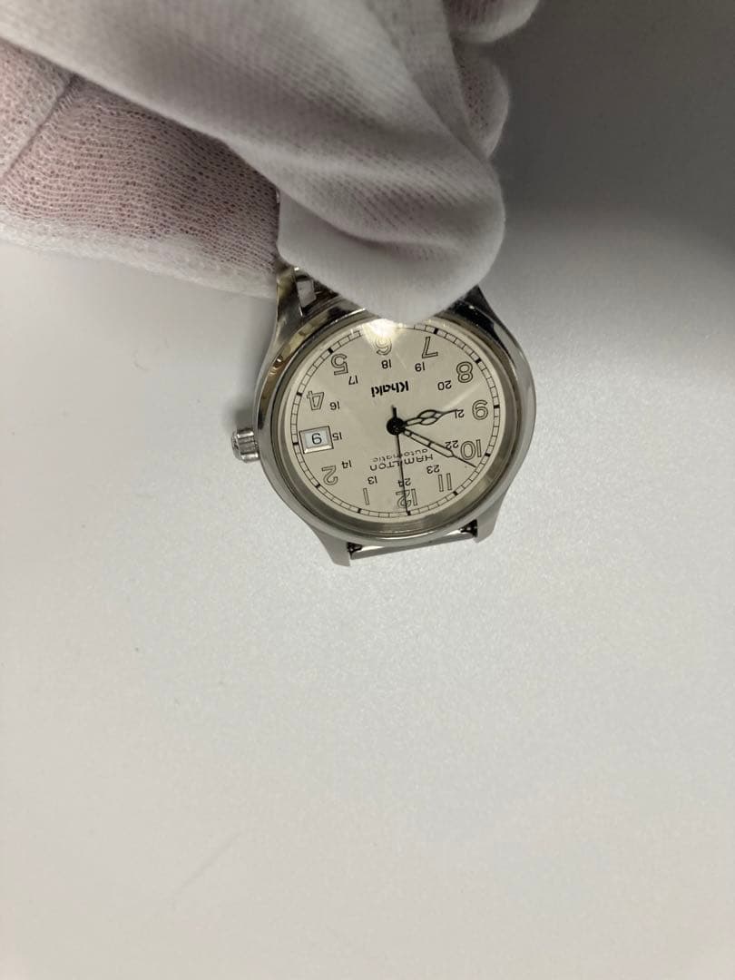 稼働済ハミルトンカーキ 9721B 自動巻きシルバ文字盤メンズ腕時計腕周16cm