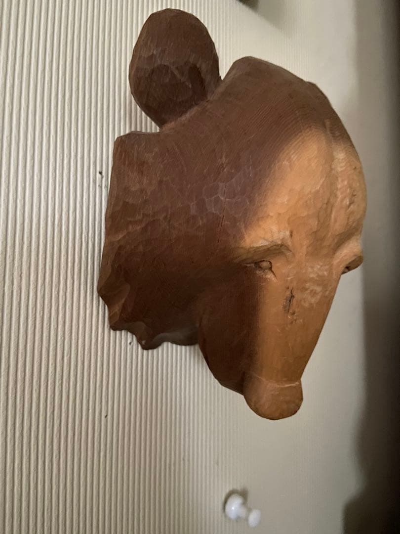 木製　木彫り熊顔マスク　彫刻