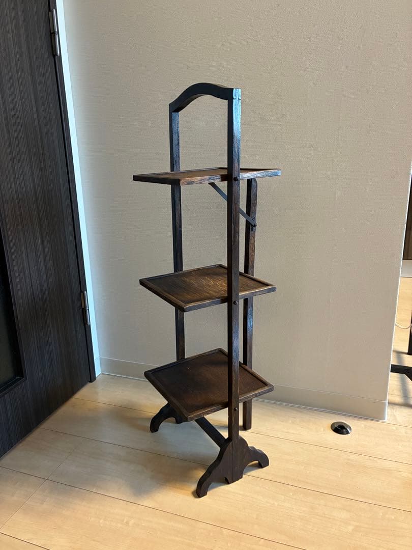 英国ヴィンテージ3段ケーキスタンド木製スリーティアーズ折りたたみ式