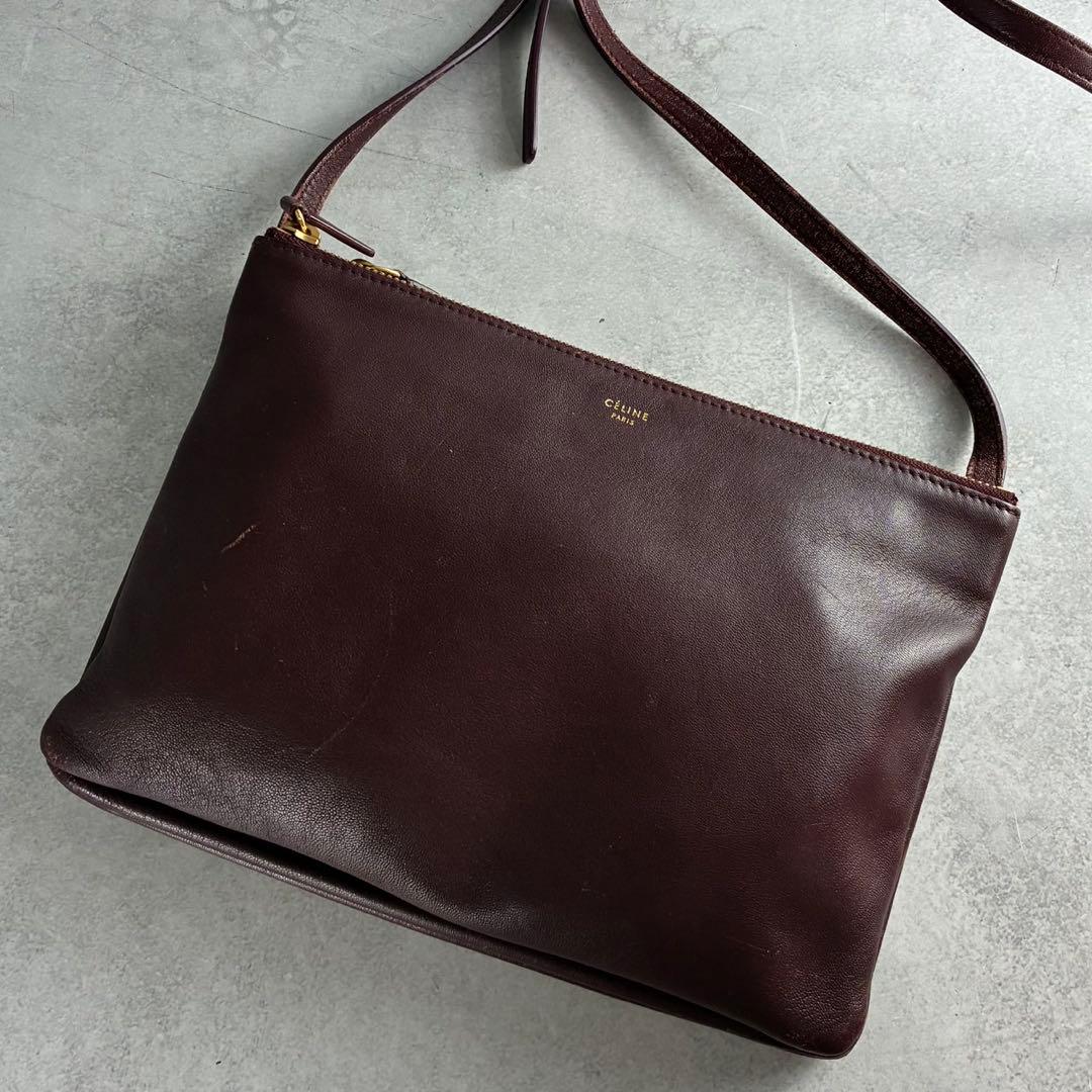 セリーヌ　トリオ　ショルダーバッグ　クラッチバッグ　ラムスキン　ゴールド金具