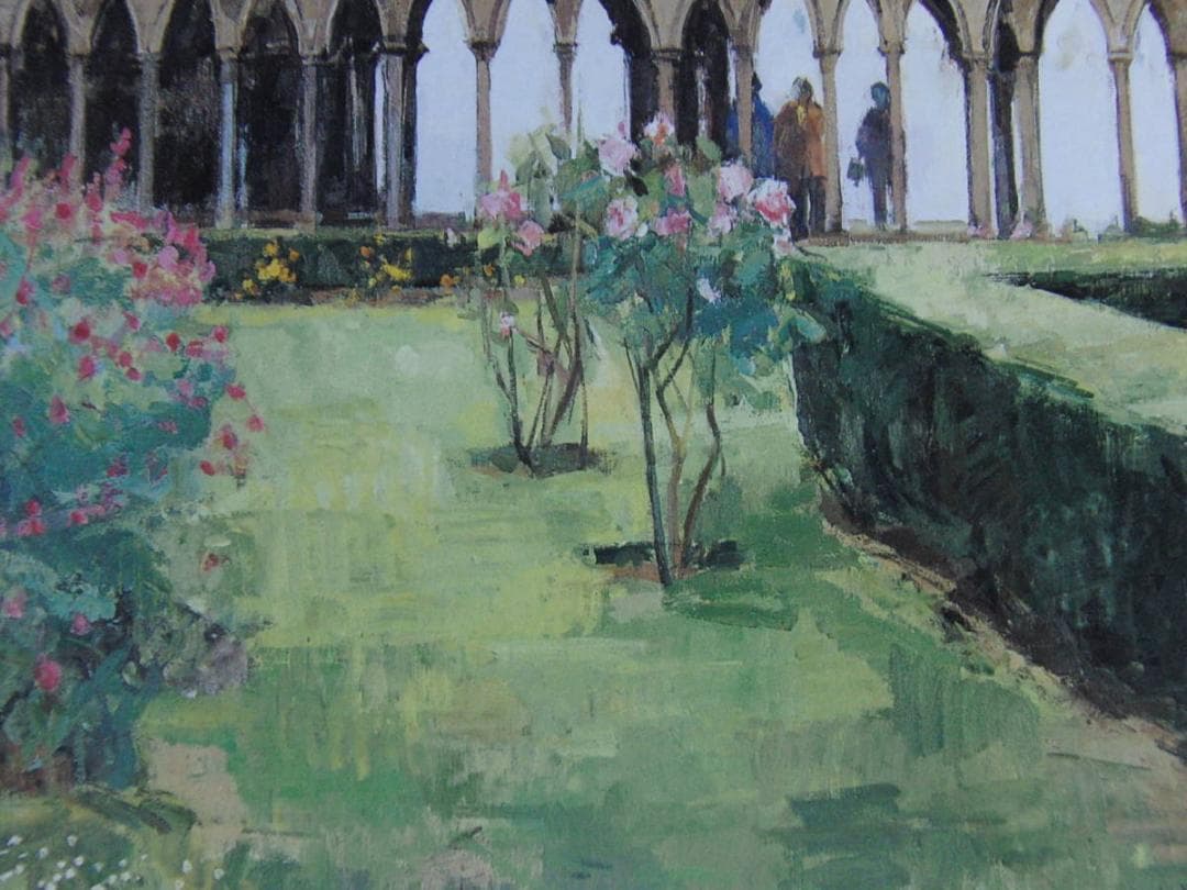 櫻田久美、【回廊のある庭】、希少な額装用画集より、新品額装付、状態良好