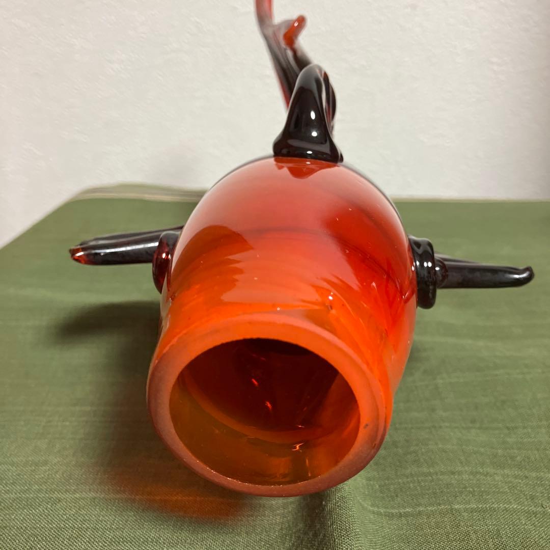 置物　古ガラス　鯉　古美術