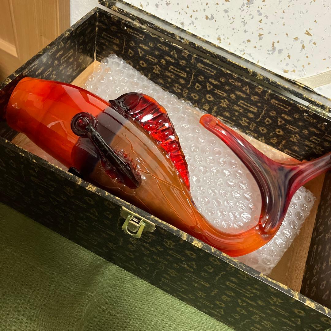 置物　古ガラス　鯉　古美術