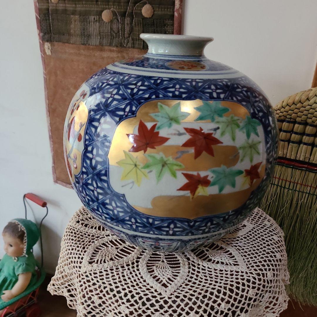 【染錦】四季折々の壺 金彩色絵 飾壺