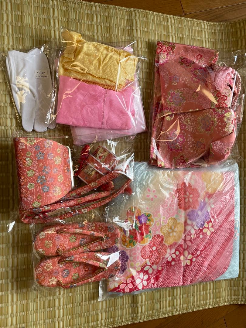 正絹　七五三　7歳　水色　ピンク　女の子　フルセット　一式