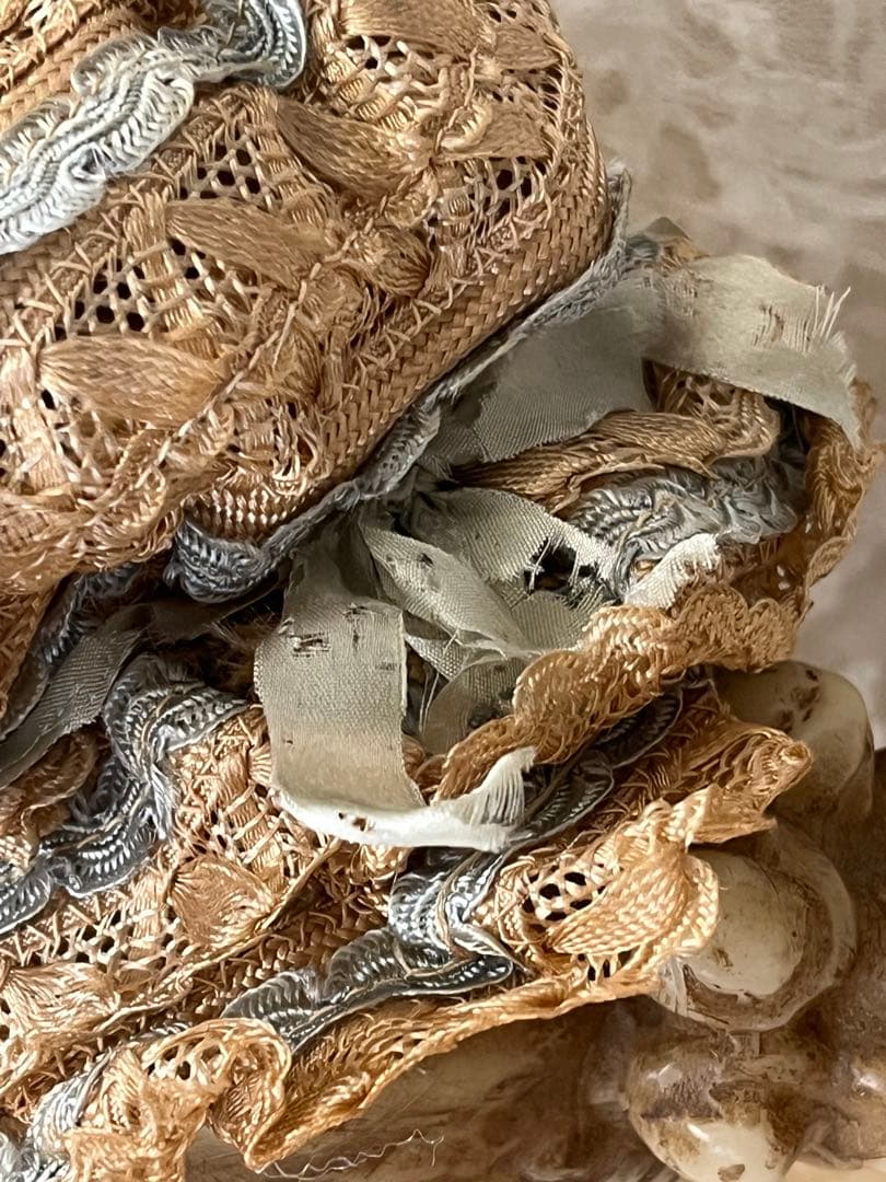 アンティークヴィクトリアン ビスクドール帽子ハットローズ布花レース