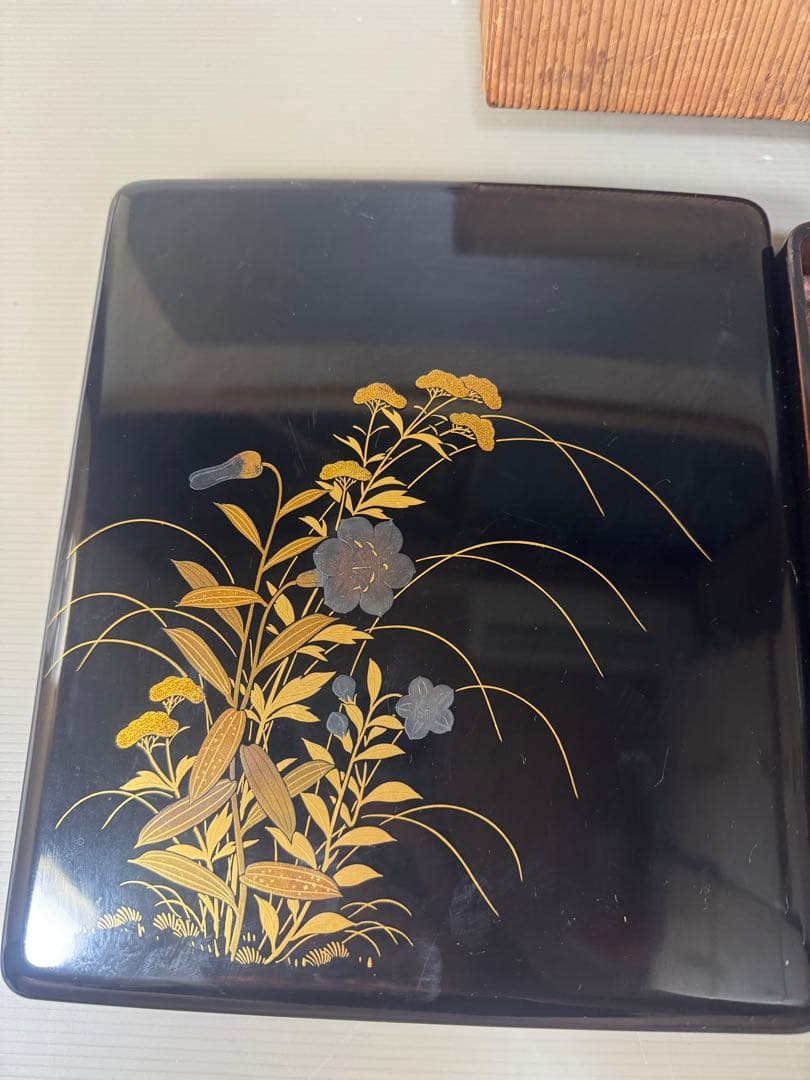 2365 草花蒔絵 硯箱 平安楊光堂作　書道具