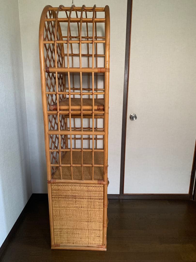 ラタン製オープンシェルフ 引き出し付き