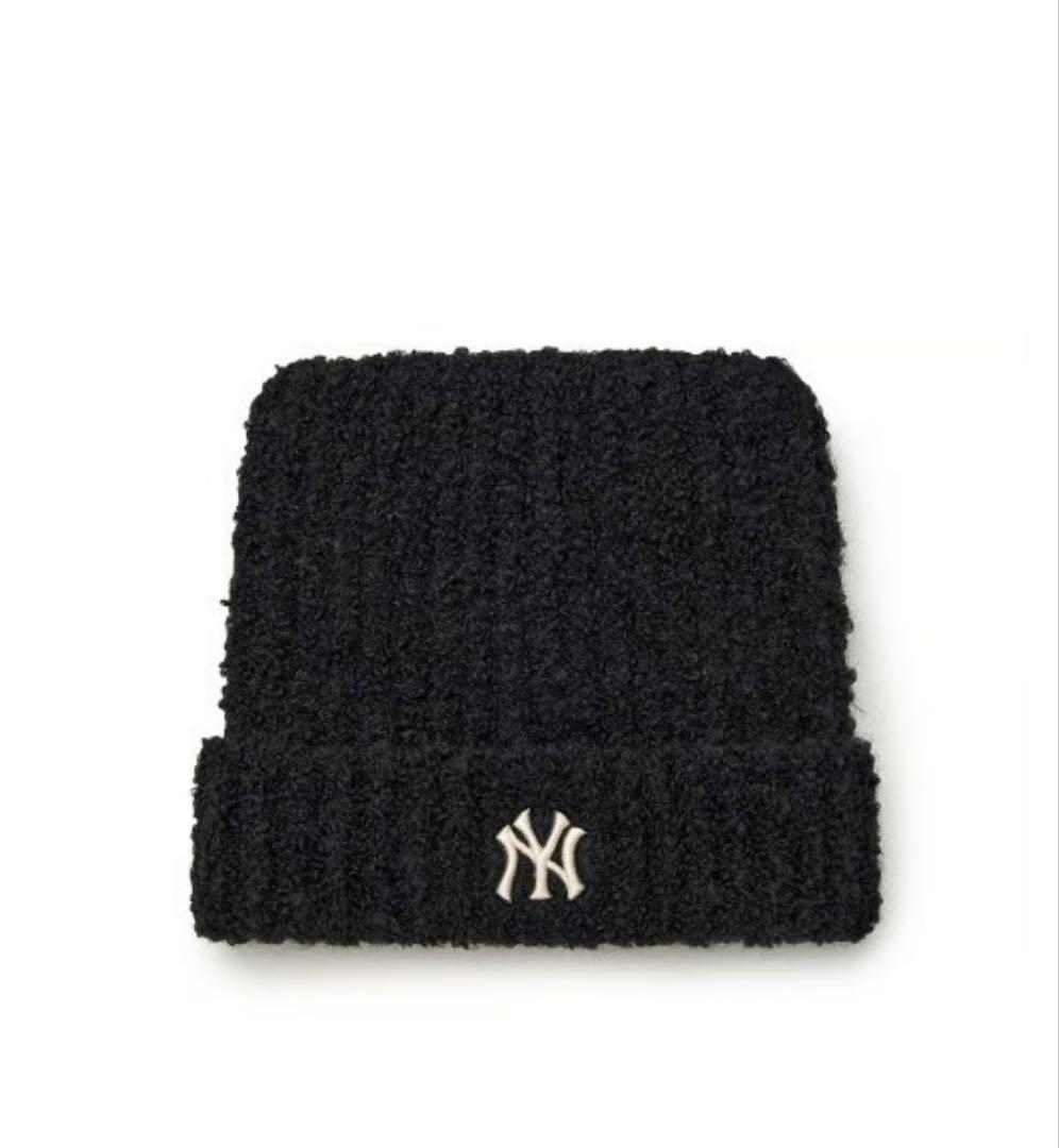 大人気【すぐ発送】韓国 MLB korea 猫耳 ビーニー ニット帽 ブラック