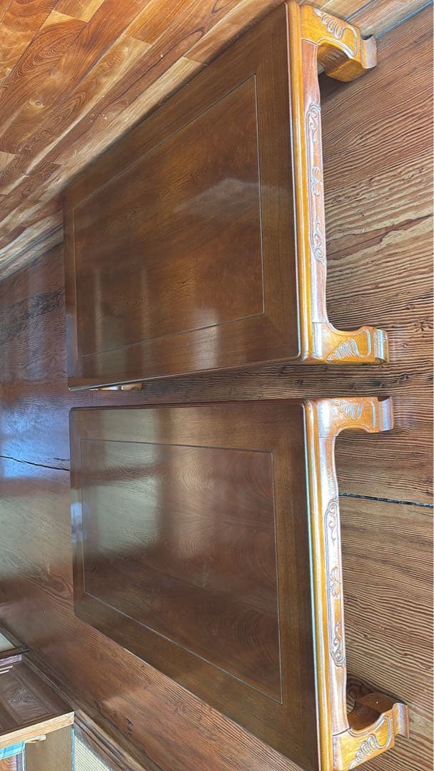 彫刻入り木製座卓　2台セット