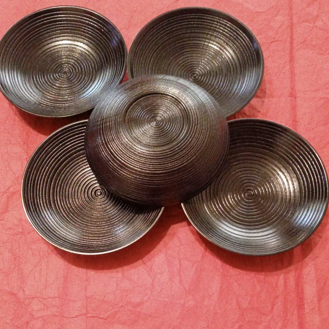 木製黒摺り茶托5客揃い