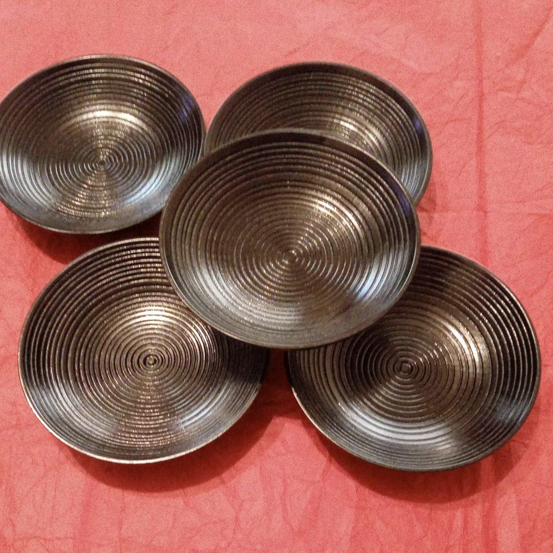 木製黒摺り茶托5客揃い