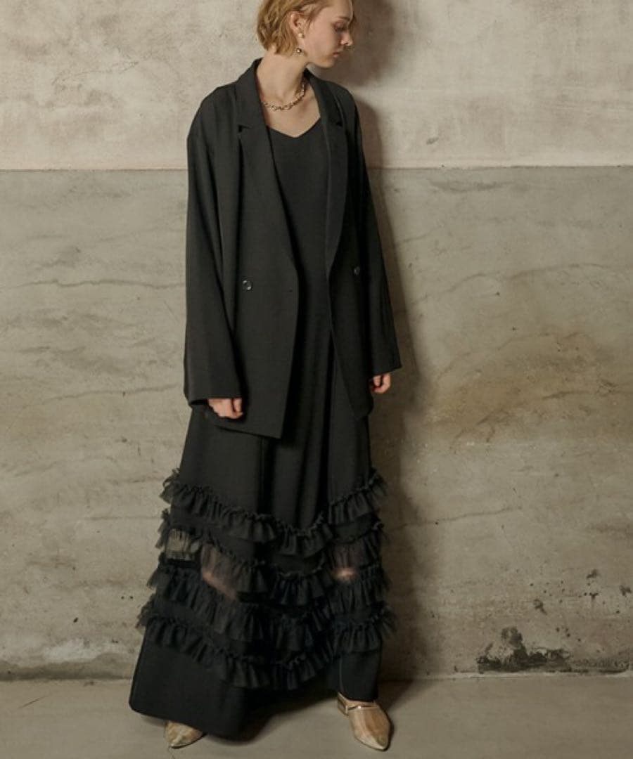 新品✨ エト．ユニヴェール　トランスペアレントヘムセットアップドレス　黒　L