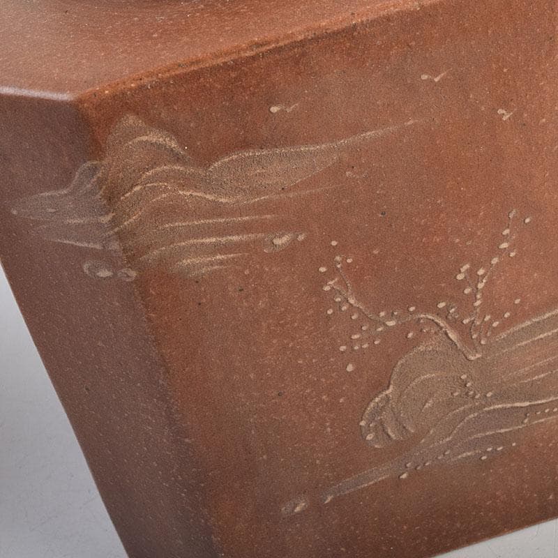 中国　紫砂　朱泥　山水漢詩文　一対　茶入　茶壷　在銘　V　R9473