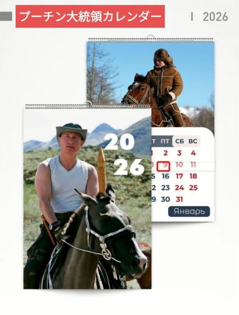 2026年プーチン大統領カレンダー(壁掛け) 3種類とチョコと紅茶のセット
