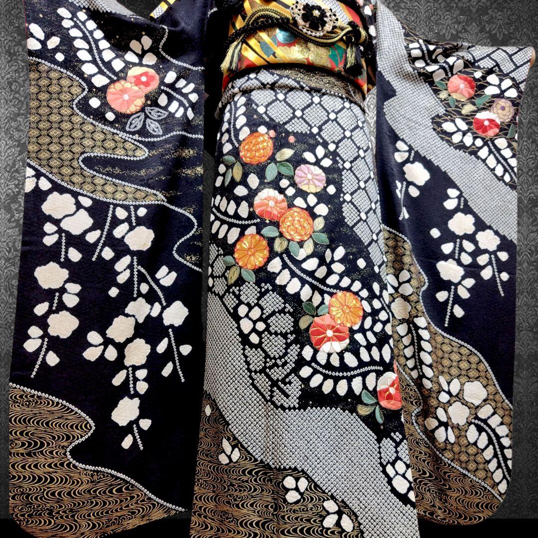 振袖フルセット(8点)・成人式・絞り・手絞り・辻ヶ花・鈴乃屋扱・金駒刺繍・金彩