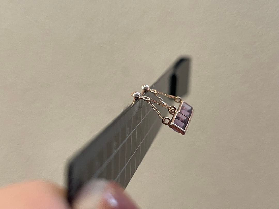 未使用　K10 PG アメジスト　ガーネット　ピアス　ダブルストーン　刻印