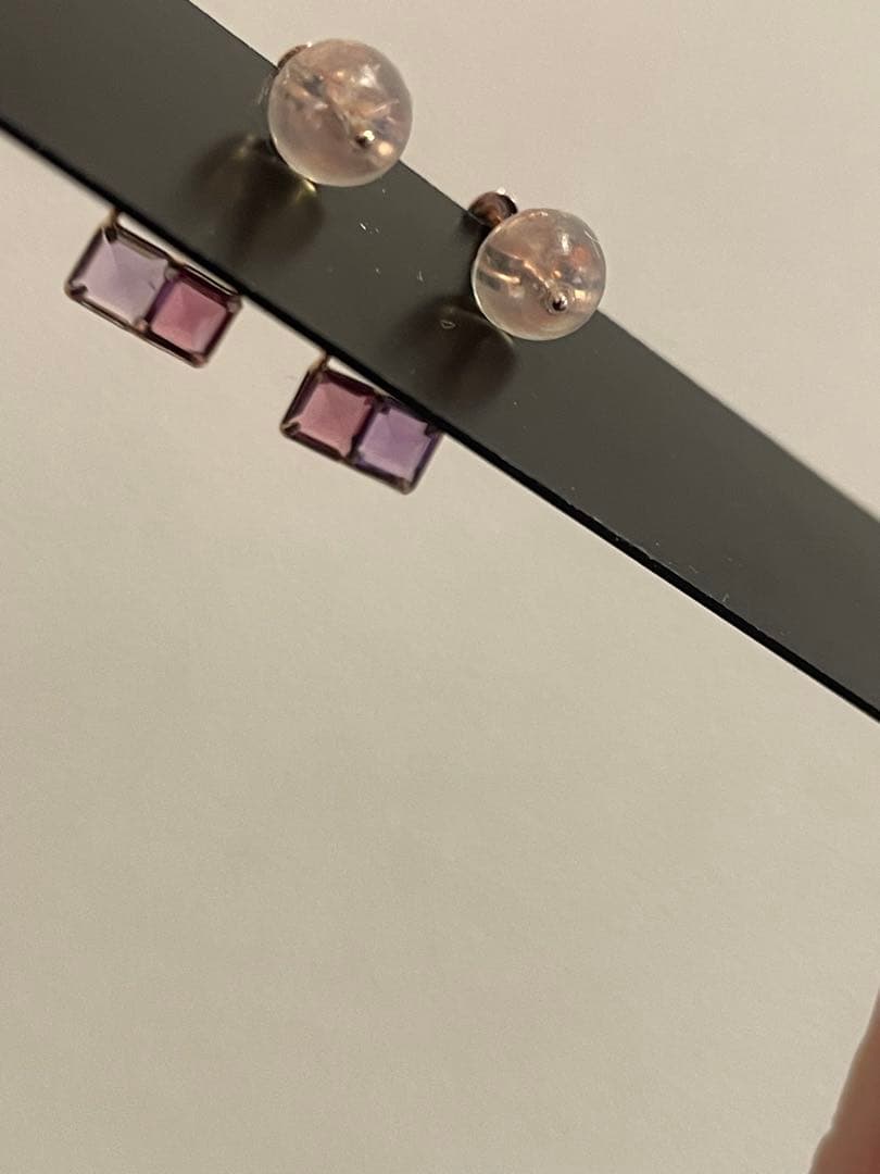 未使用　K10 PG アメジスト　ガーネット　ピアス　ダブルストーン　刻印