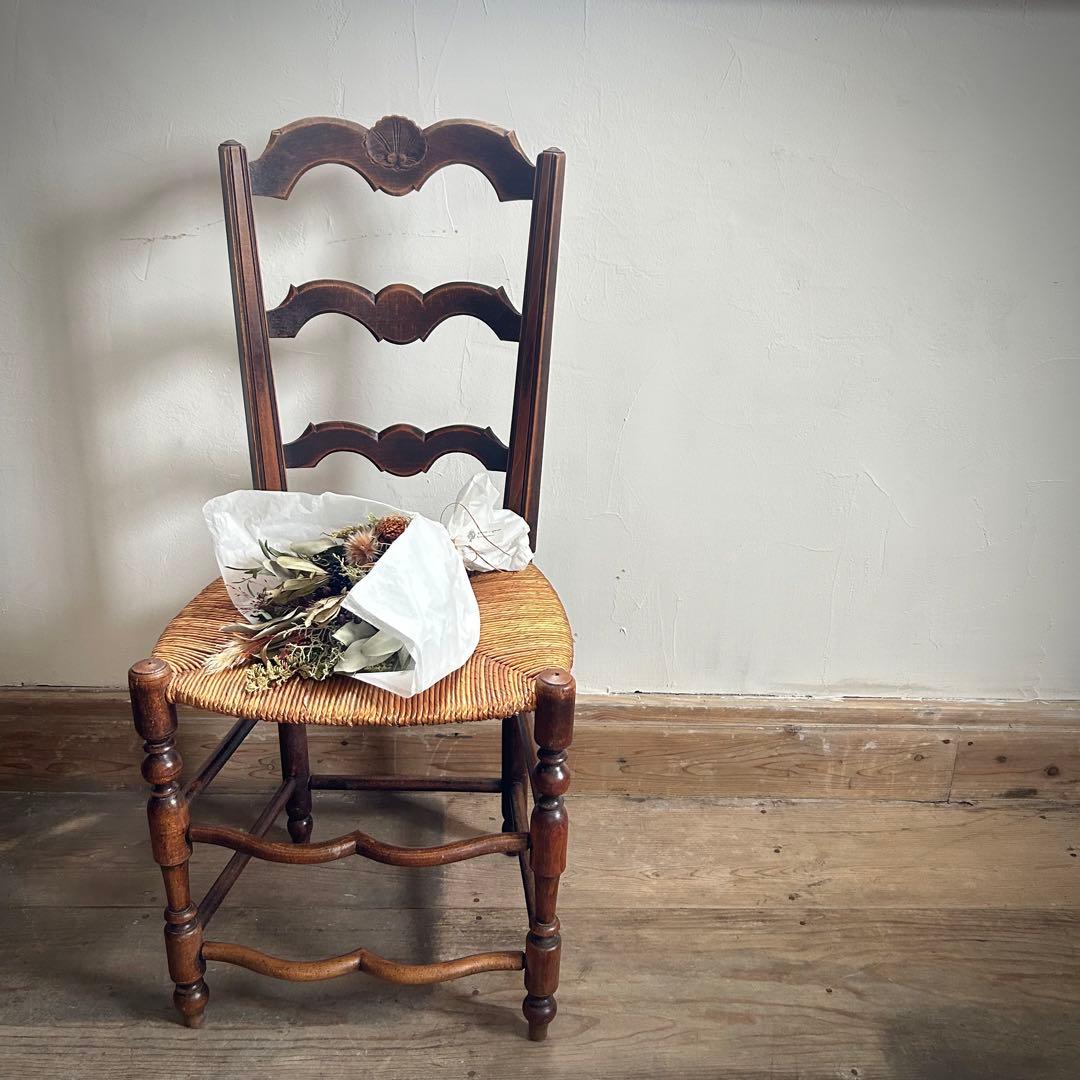 フランスアンティーク ラッシュシートチェア 波型貫 ウェーブ 籐張り ラタン