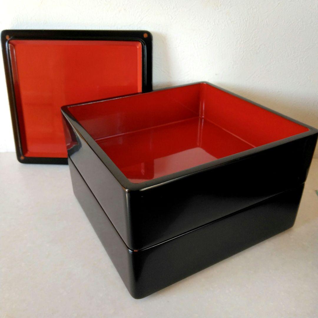 黒塗 二段重箱 漆黒 内朱塗 本漆 金彩 木製懐石 輪島塗 会津塗 好きな方へ