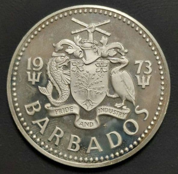 バルバドス 1973年 10ドル銀貨/白銅貨 2枚