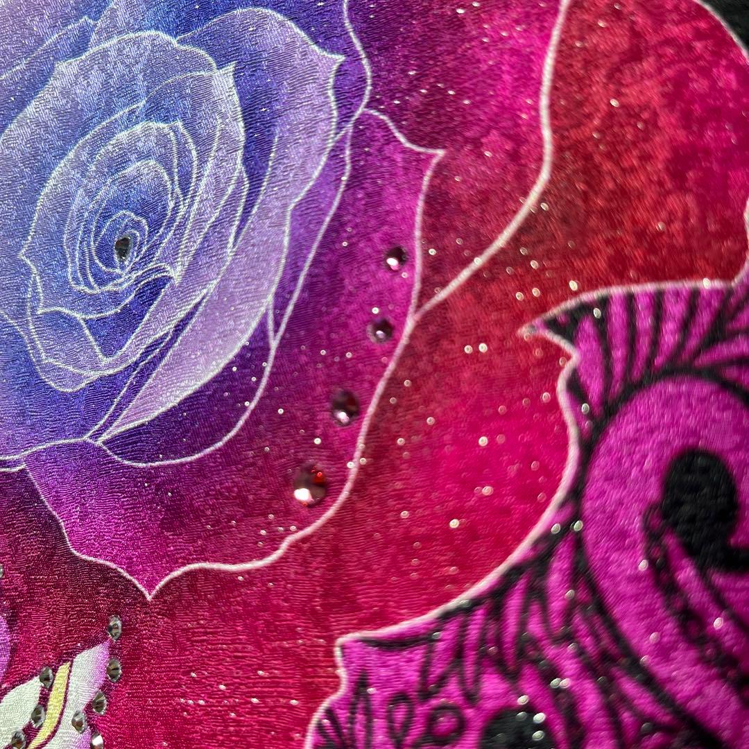 振袖　正絹　成人式　黒　ローズピンク